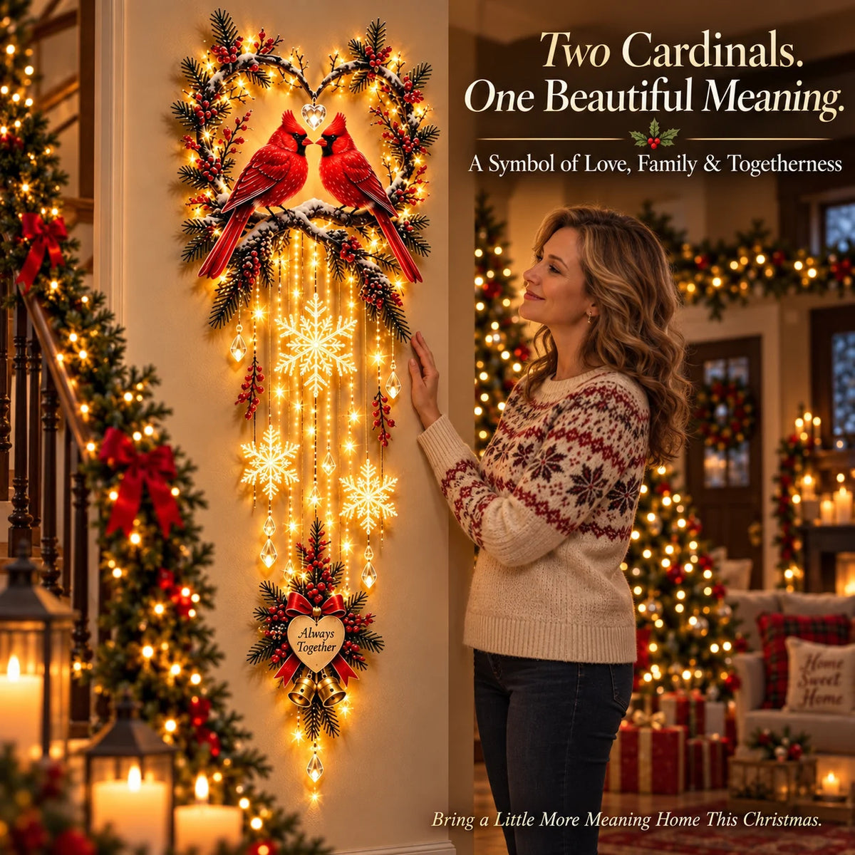 🔥Always Together Cardinals – Lighted Christmas Wall Decor
