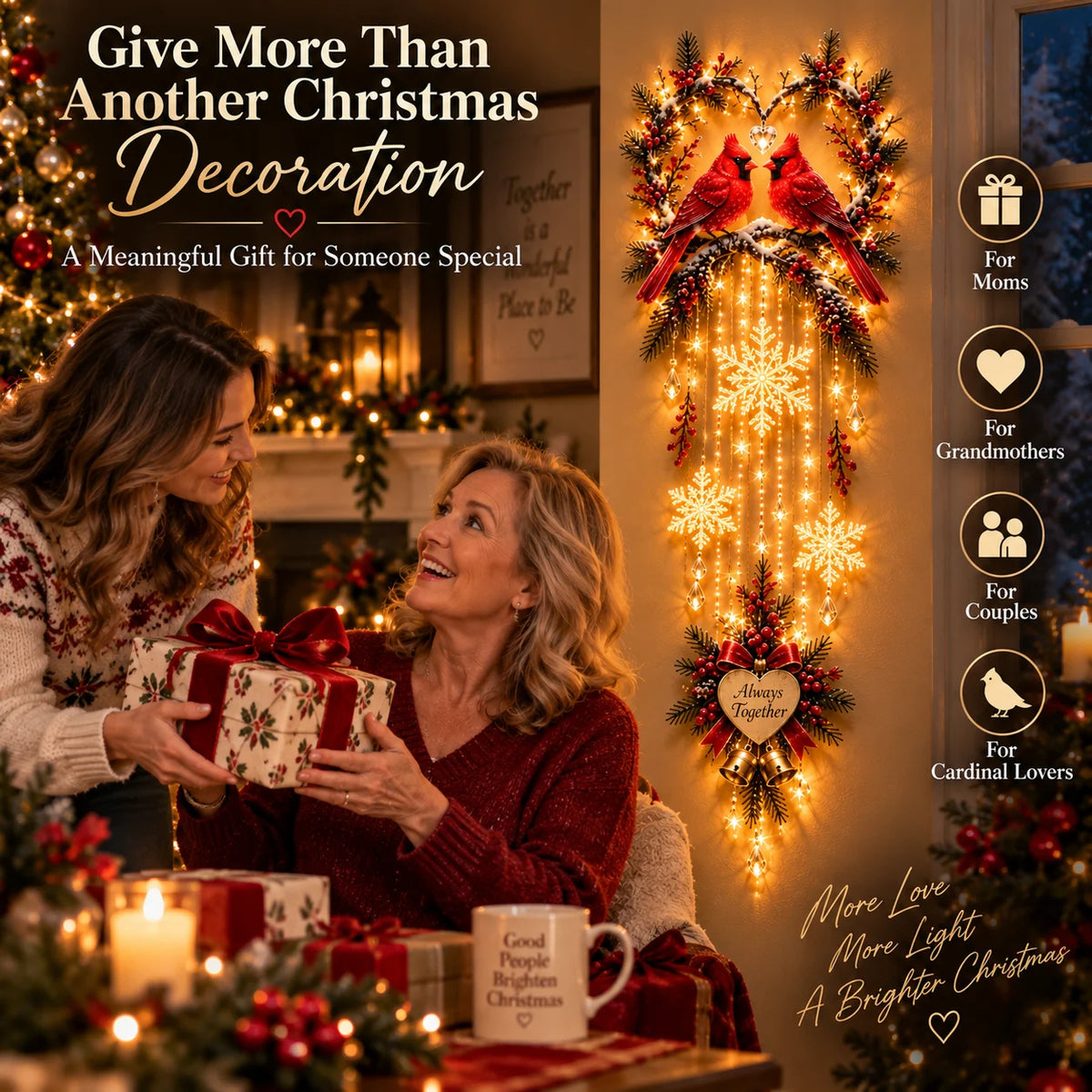 🔥Always Together Cardinals – Lighted Christmas Wall Decor