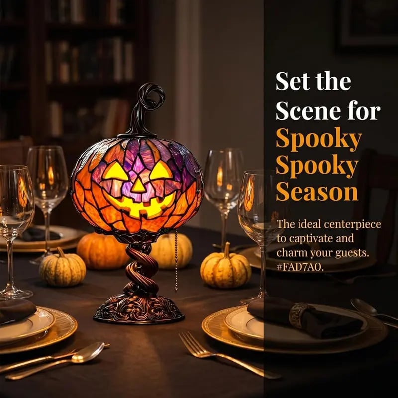 Halloween Christmas Stained Glass Pumpkin Table Lamp
