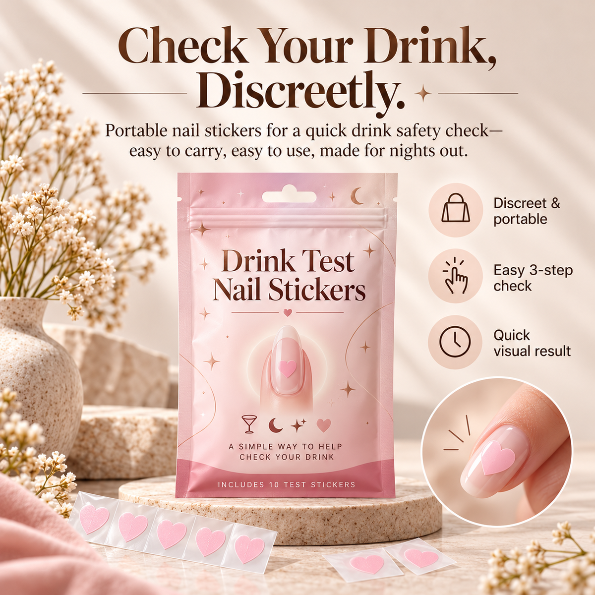 🔥Drink Check Nail Stickers (20 Pack)