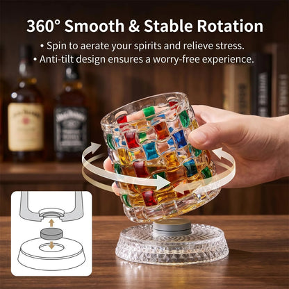 🎁Hand-Painted 360° Spinning Whiskey Glass With Crystal Embossed Design