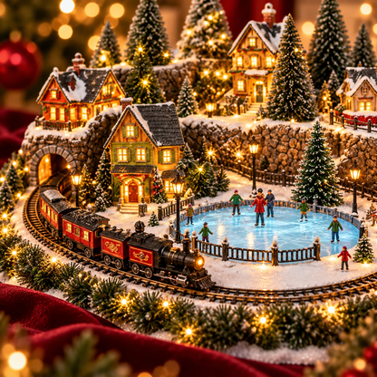 🎉 LAST DAY 49% OFF 🔥 Animated Holiday Train & Ice Rink Scene ✨