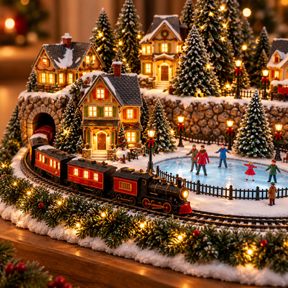 🎉 LAST DAY 49% OFF 🔥 Animated Holiday Train & Ice Rink Scene ✨