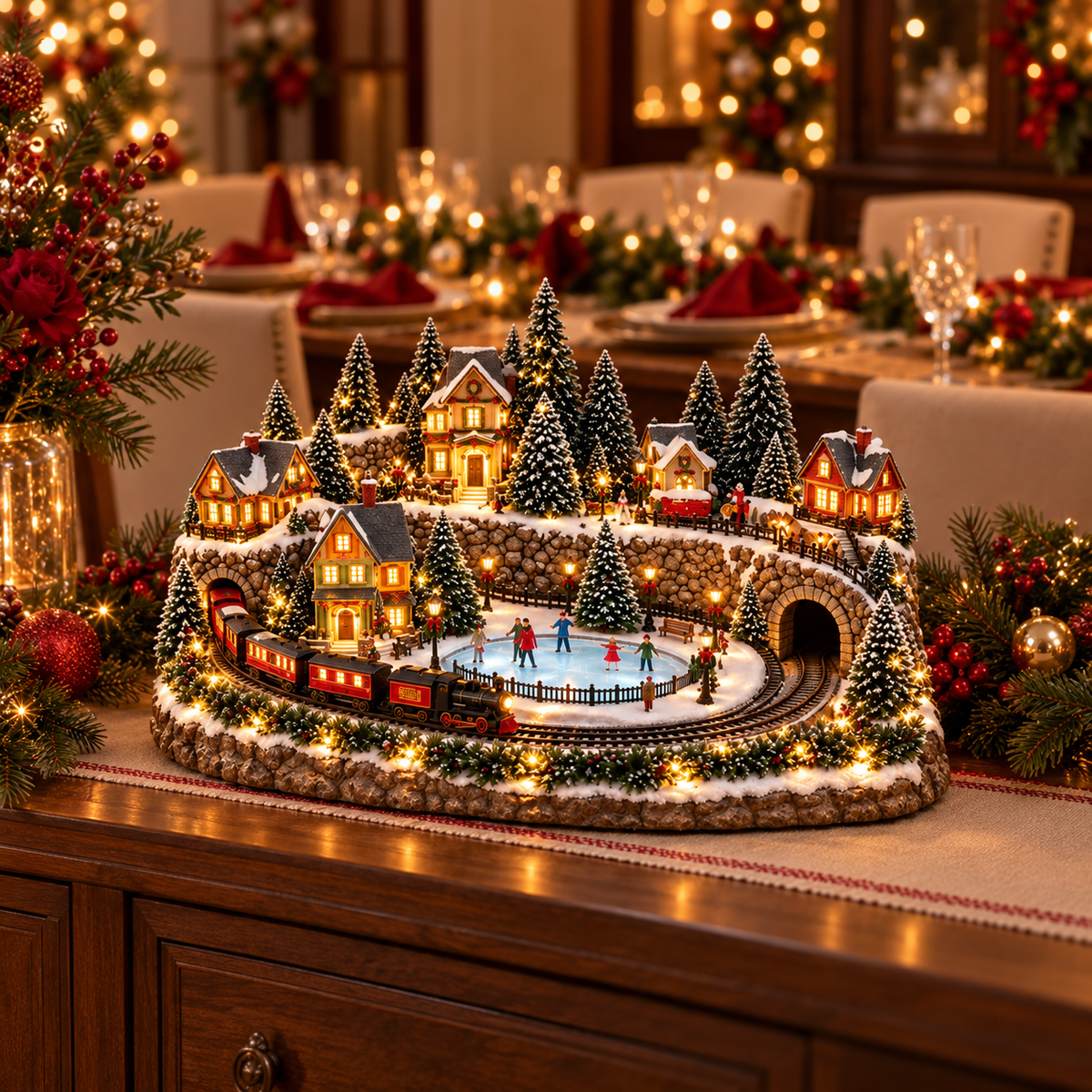 🎉 LAST DAY 49% OFF 🔥 Animated Holiday Train & Ice Rink Scene ✨