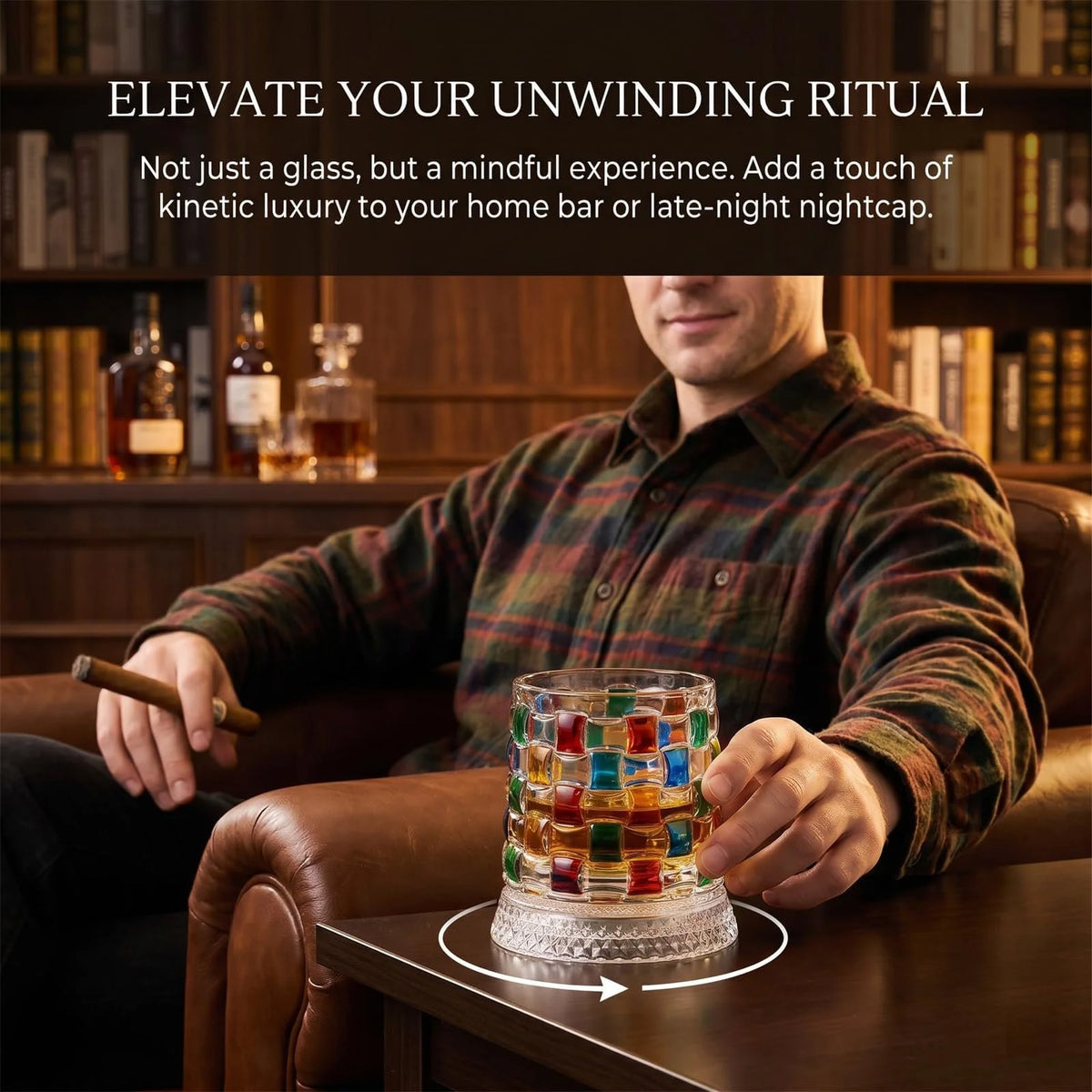 🎁Hand-Painted 360° Spinning Whiskey Glass With Crystal Embossed Design
