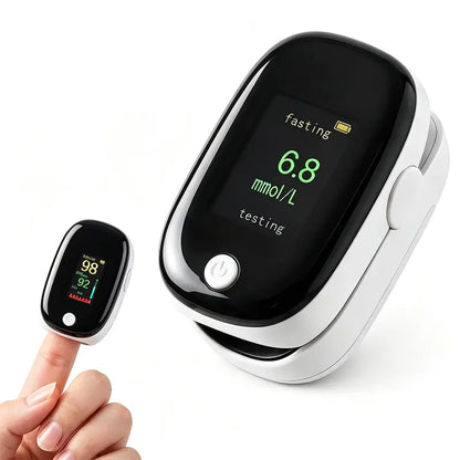 🎁Non-Invasive Blood Glucose & Oxygen Monitor – Needle-Free Fingertip Design with OLED Display