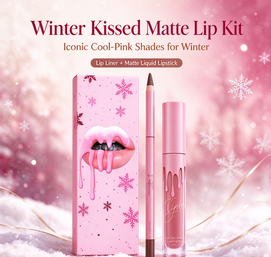 ✨Winter Kiss Lip Kit – Cool Pink Liquid Lipstick & Creamy Lip Liner Duo