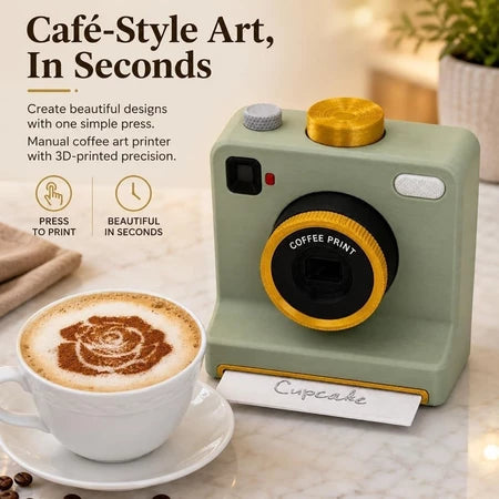 🎁3D Printed Latte Art Camera With Reusable Stencil Cards