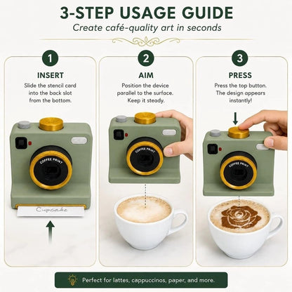 🎁3D Printed Latte Art Camera With Reusable Stencil Cards