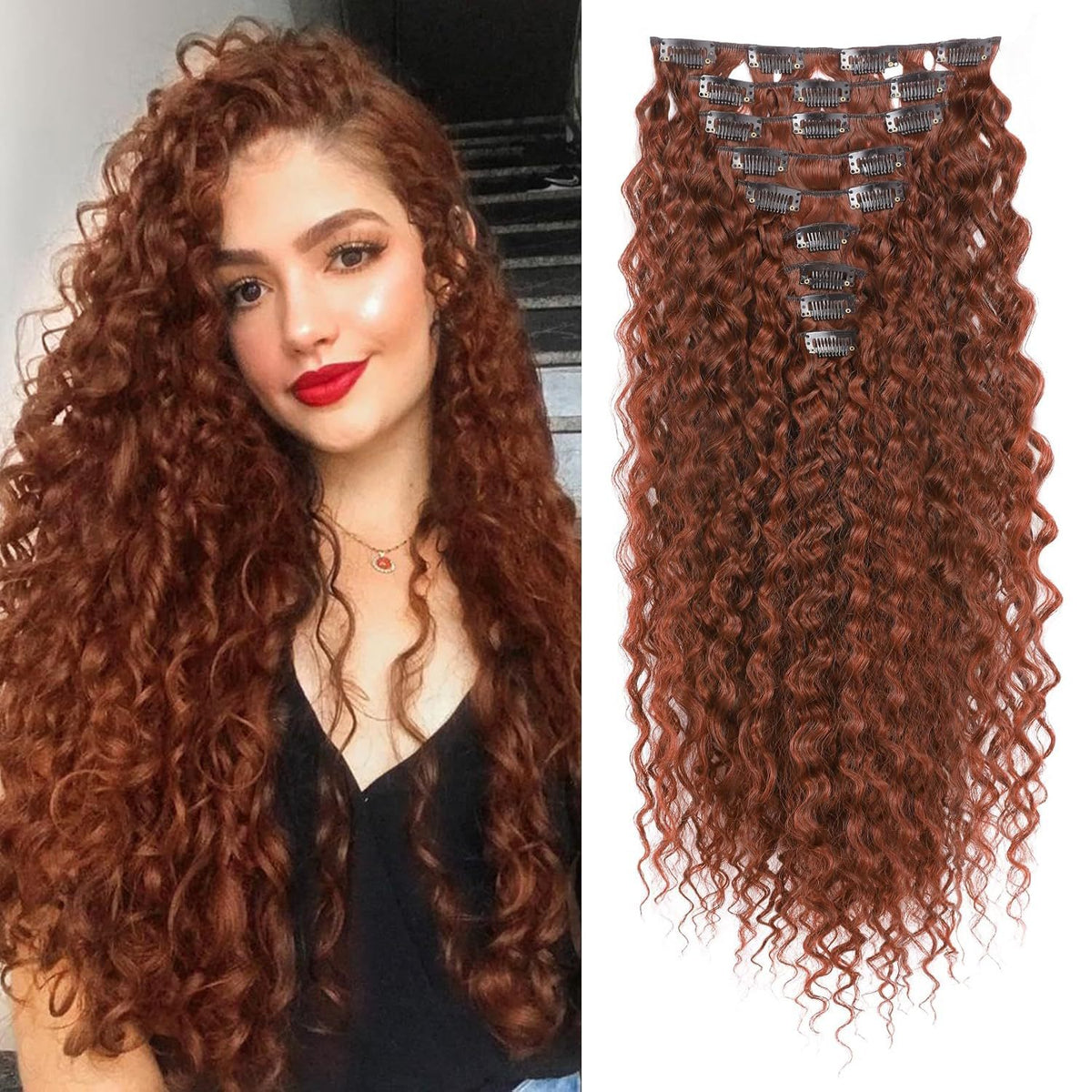 🔥24 inch Kinky Curly Clip In Hair Extensions 160g
