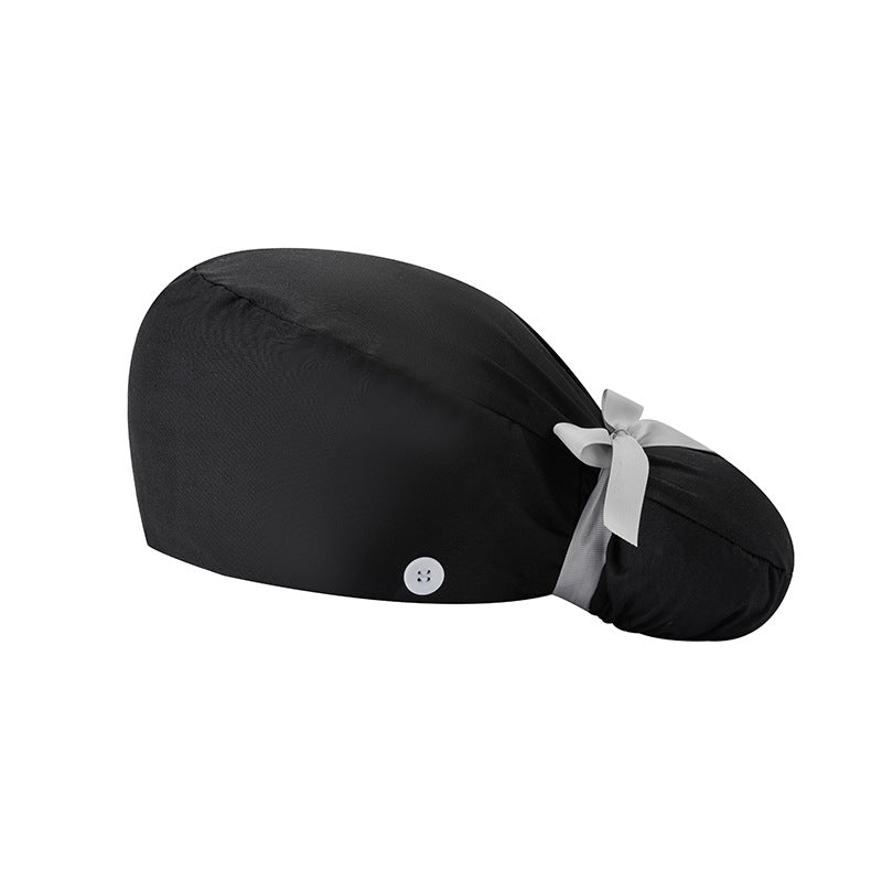 🔥100% Cotton Scrub Cap – Adjustable Ponytail Hat with Sweatband & Mask Buttons