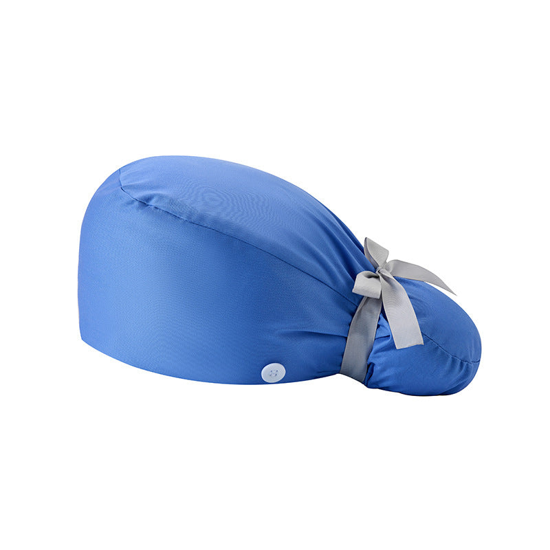 🔥100% Cotton Scrub Cap – Adjustable Ponytail Hat with Sweatband & Mask Buttons