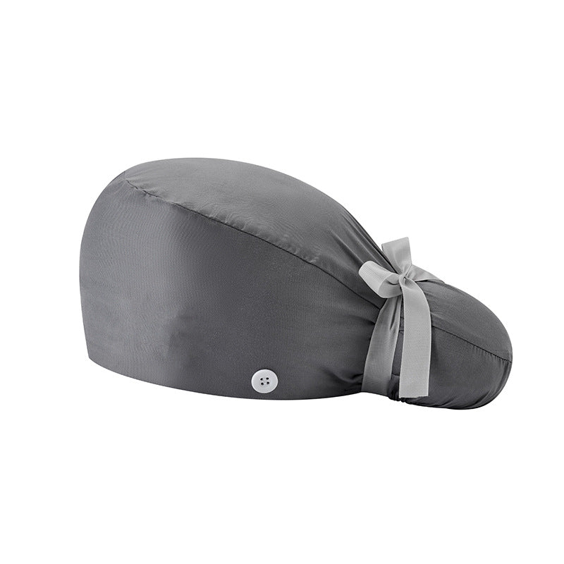 🔥100% Cotton Scrub Cap – Adjustable Ponytail Hat with Sweatband & Mask Buttons