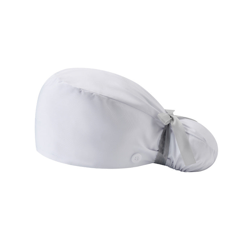 🔥100% Cotton Scrub Cap – Adjustable Ponytail Hat with Sweatband & Mask Buttons