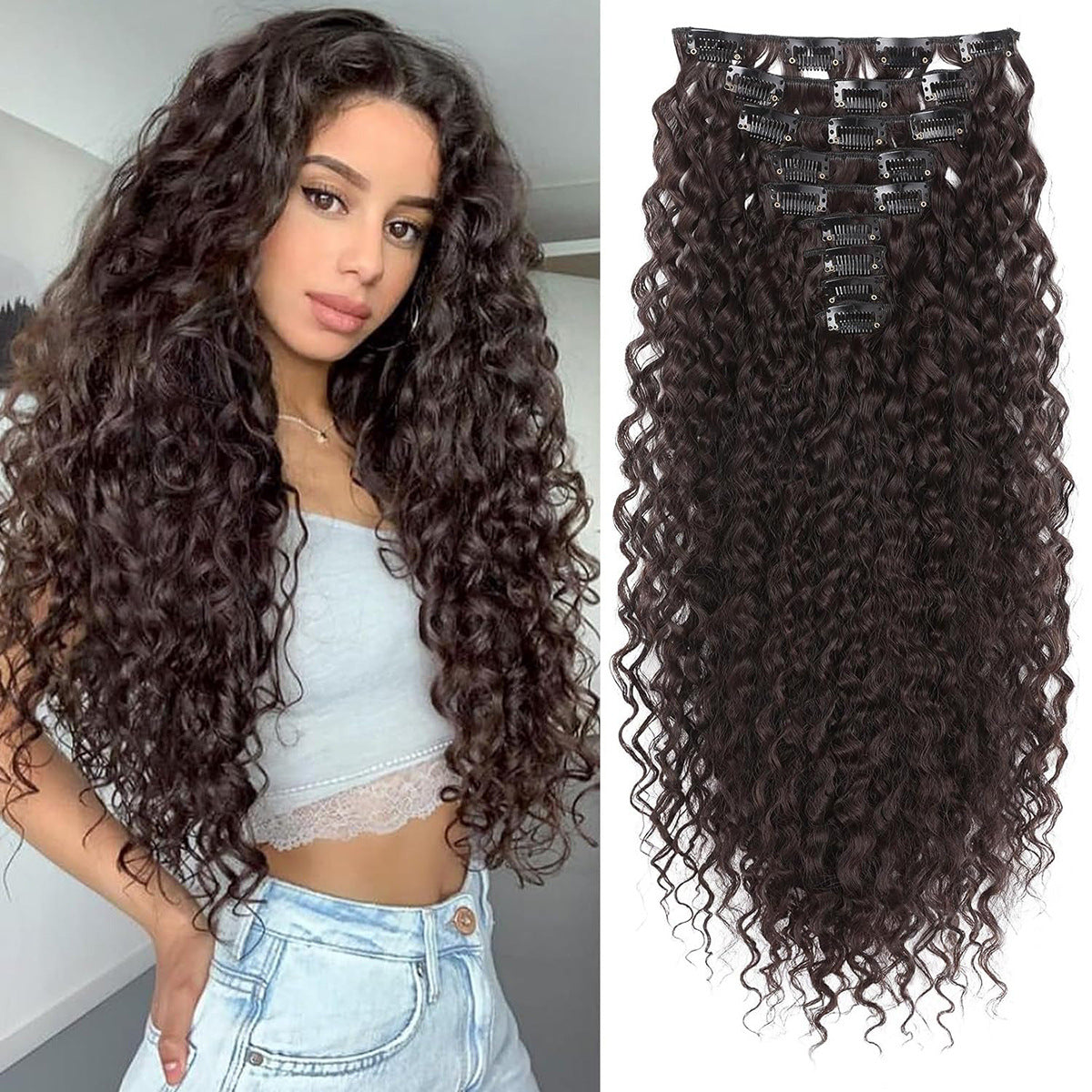 🔥24 inch Kinky Curly Clip In Hair Extensions 160g