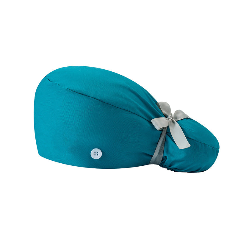 🔥100% Cotton Scrub Cap – Adjustable Ponytail Hat with Sweatband & Mask Buttons