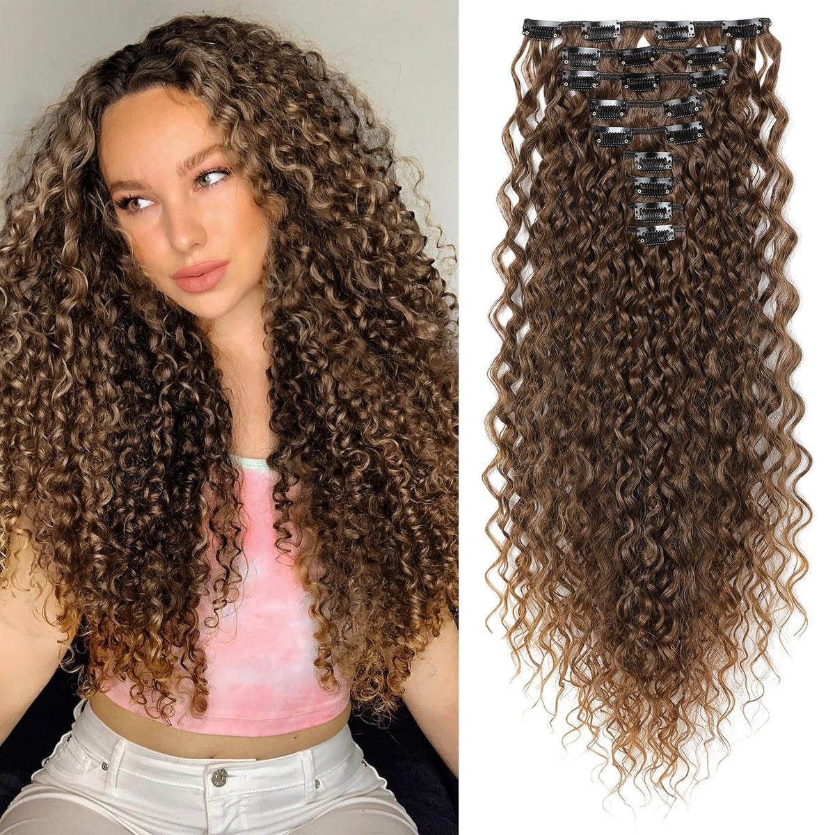 🔥24 inch Kinky Curly Clip In Hair Extensions 160g