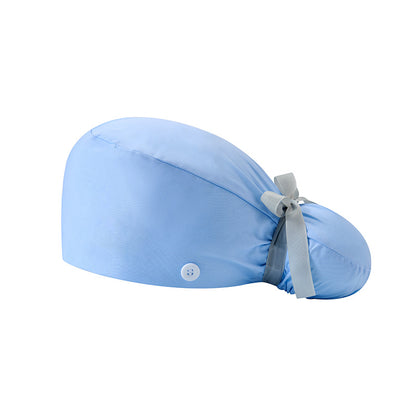 🔥100% Cotton Scrub Cap – Adjustable Ponytail Hat with Sweatband & Mask Buttons