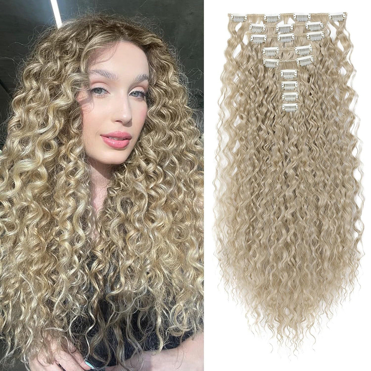 🔥24 inch Kinky Curly Clip In Hair Extensions 160g