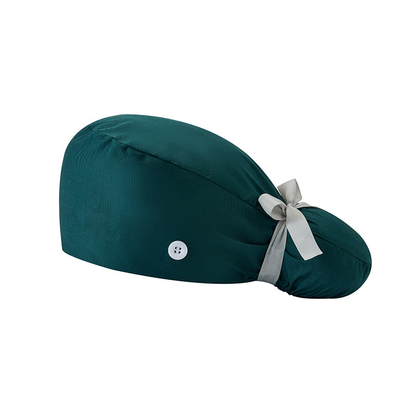 🔥100% Cotton Scrub Cap – Adjustable Ponytail Hat with Sweatband & Mask Buttons