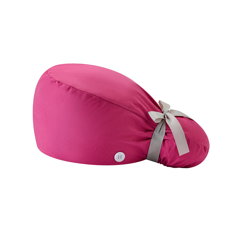 🔥100% Cotton Scrub Cap – Adjustable Ponytail Hat with Sweatband & Mask Buttons