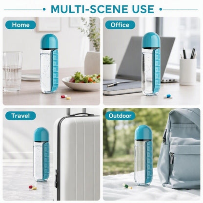 💊7-Day Pill Organizer Water Bottle – Daily Medicine Storage for Travel